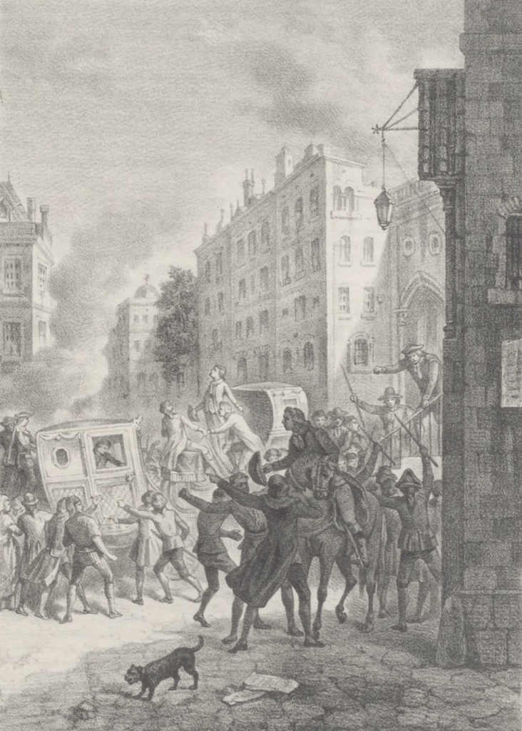 El Motín de Aranjuez de 1808 en un grabado del siglo XIX