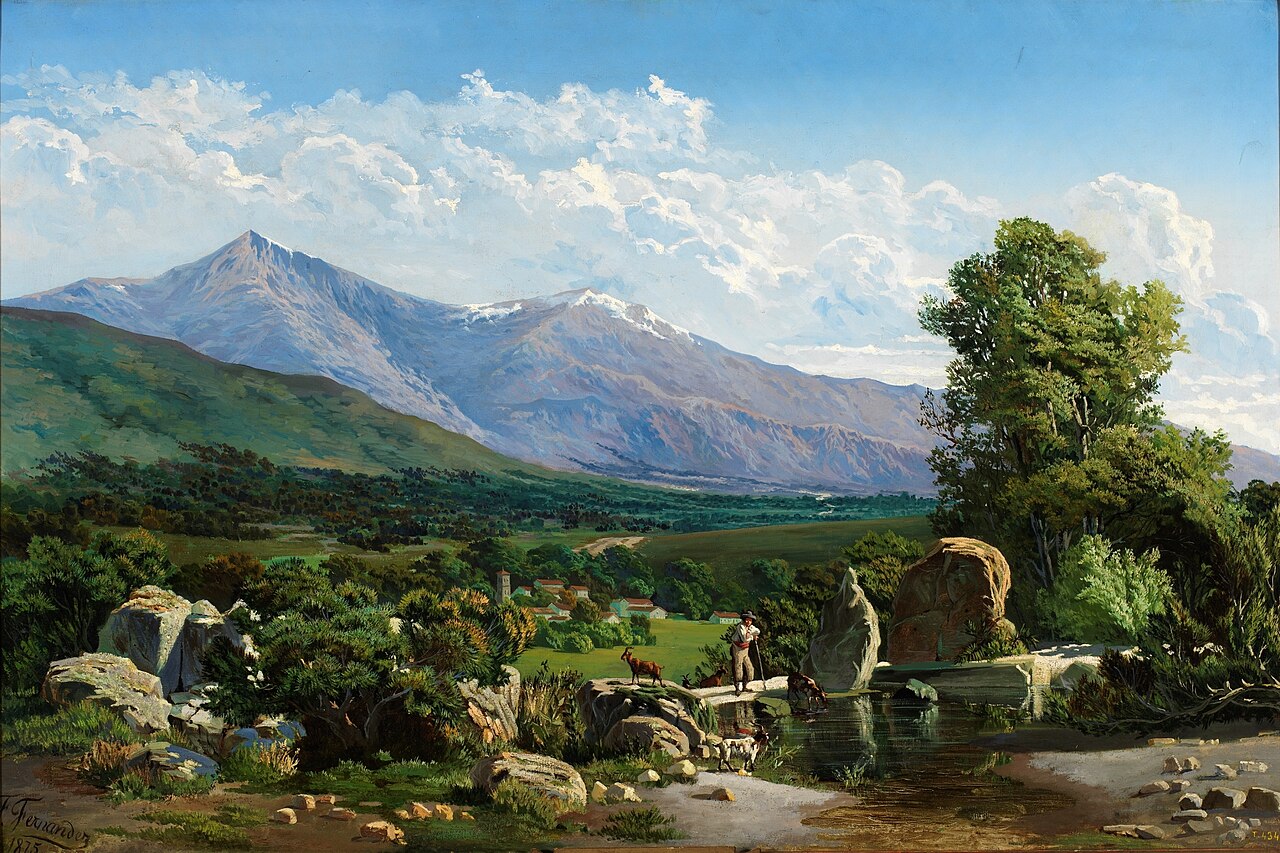 Vista de Villalba en un grabado de 1875, con la sierra de Guadarrama al fondo