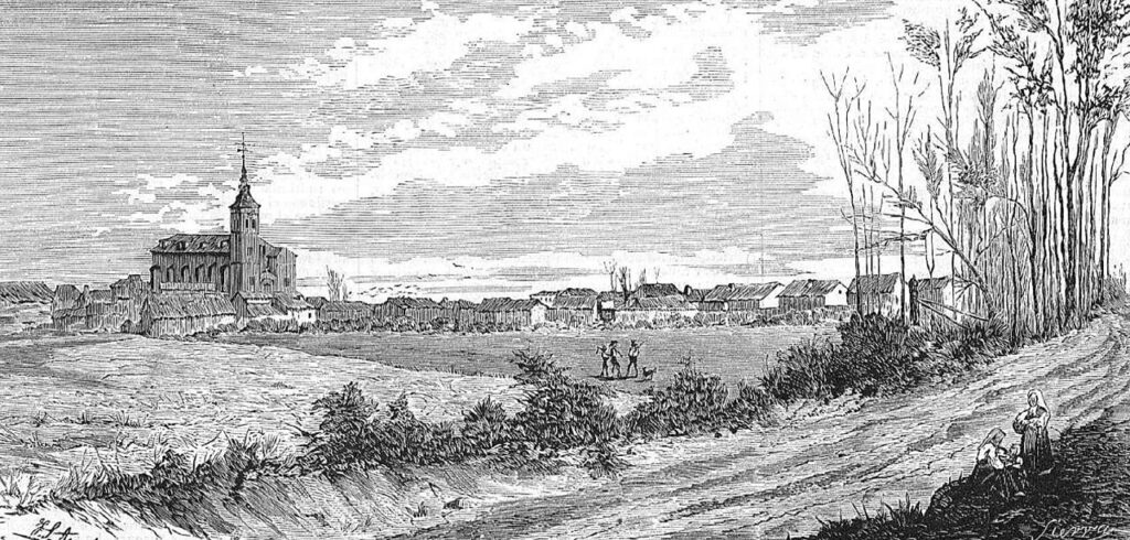 Vista de Getafe en 1878, cuando todavía era un pueblo agrícola junto al camino de Toledo