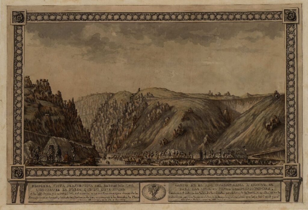 Dibujo de la presa de El Gasco, la gran obra inacabada del canal del Guadarrama, de finales del siglo XVIII