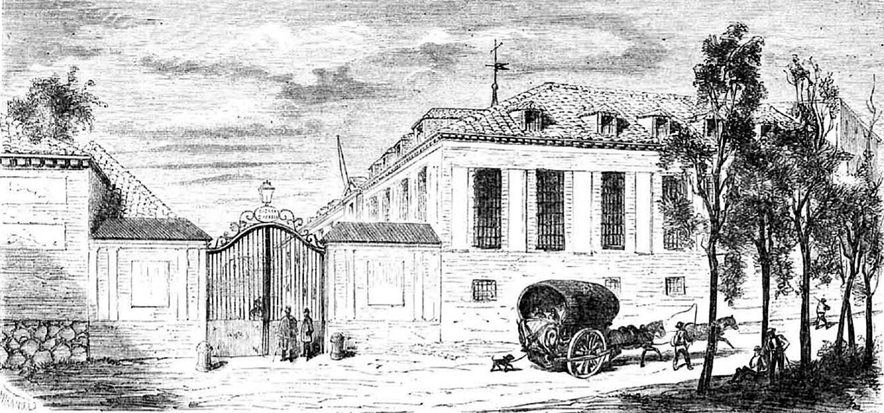 El antiguo manicomio de Santa Isabel en una imagen de 1872, cuando Leganés todavía era un pueblo de huertas