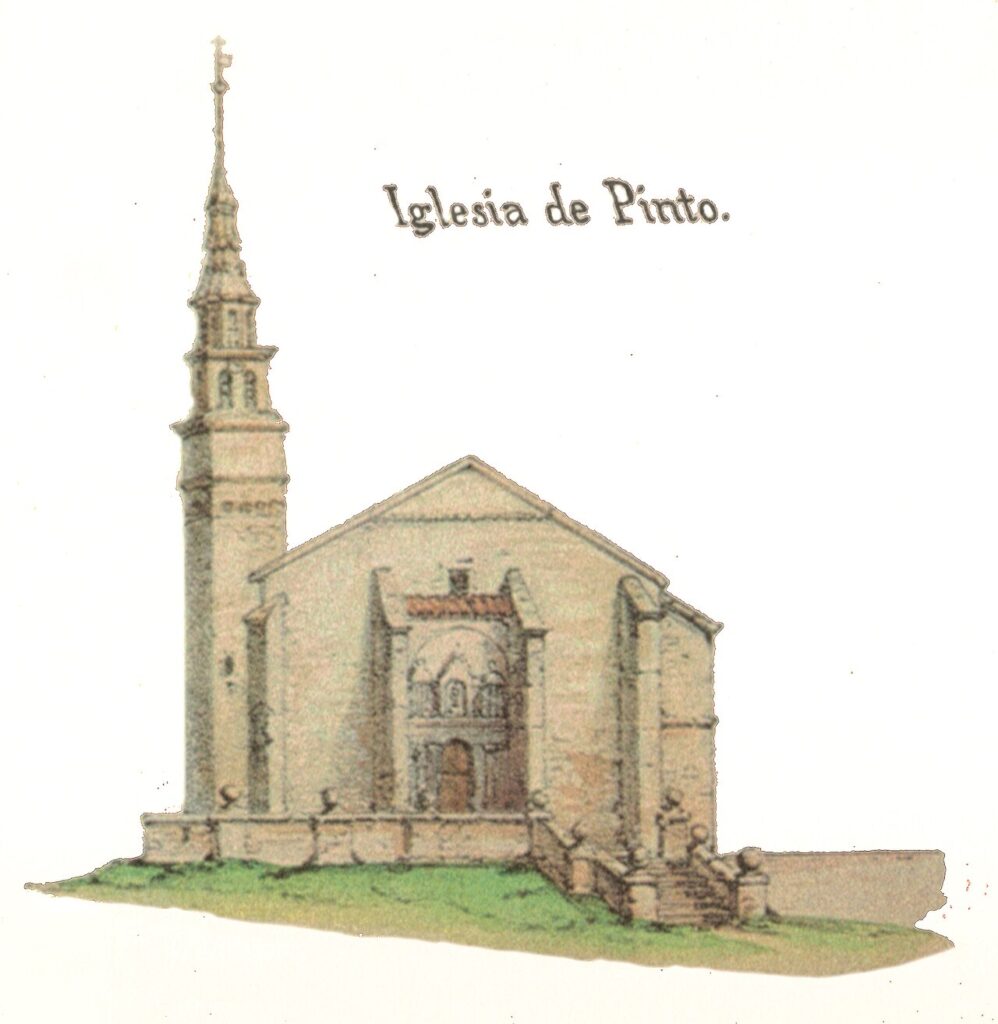 La iglesia de Santo Domingo de Silos con su torre original, en 1851