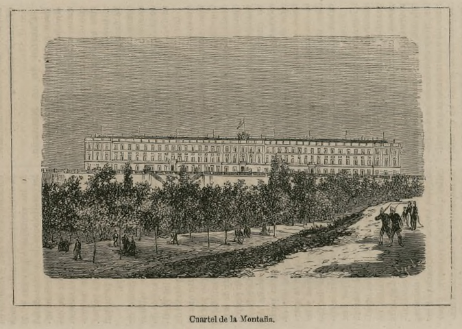 El Cuartel de la Montaña en un grabado de Capuz, 1876