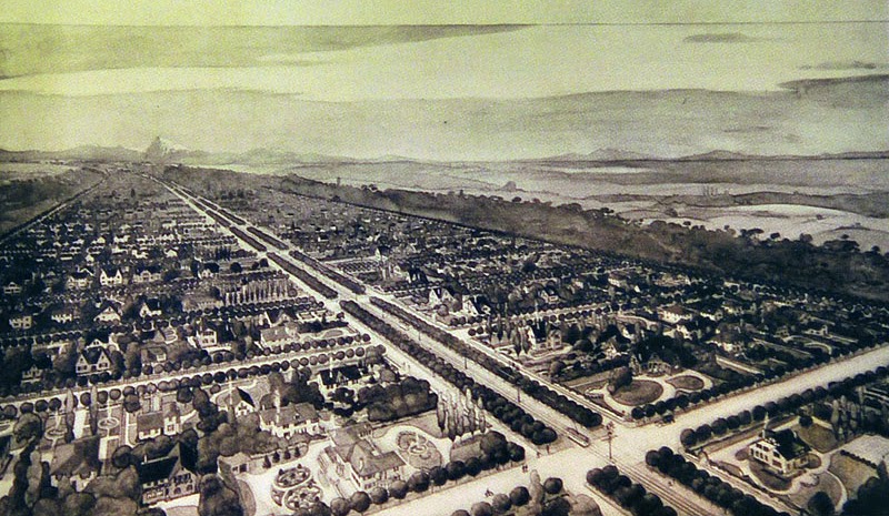 Acuarela del proyecto de la Ciudad Lineal, hacia 1895