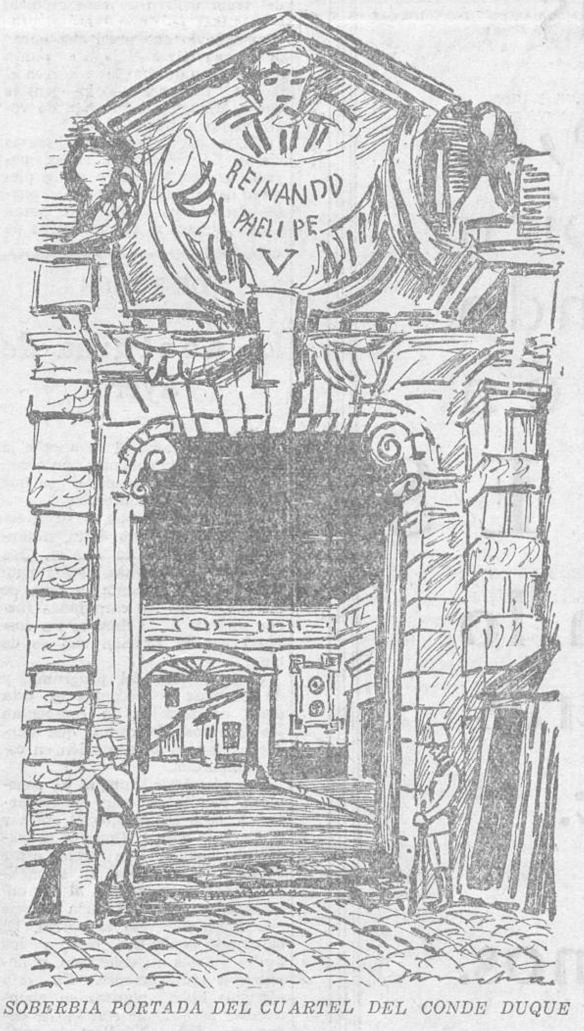 La portada del Cuartel del Conde Duque en La Voz, 1928