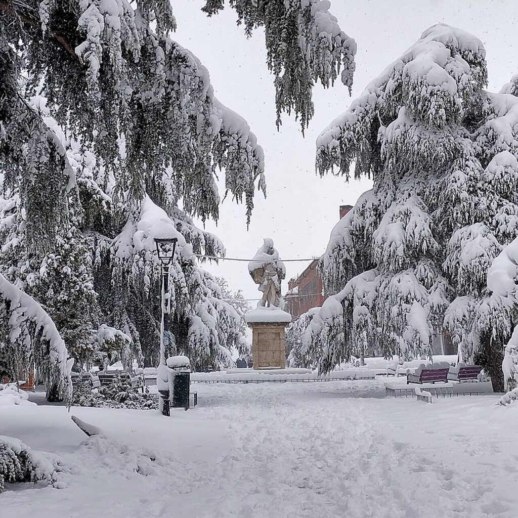 La plaza de Fernando VI nevada en enero de 2021